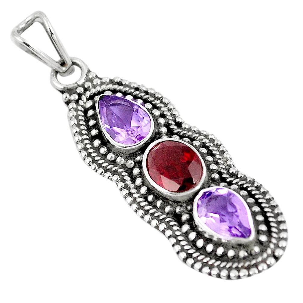 Natural red garnet amethyst 925 sterling silver pendant jewelry m80689