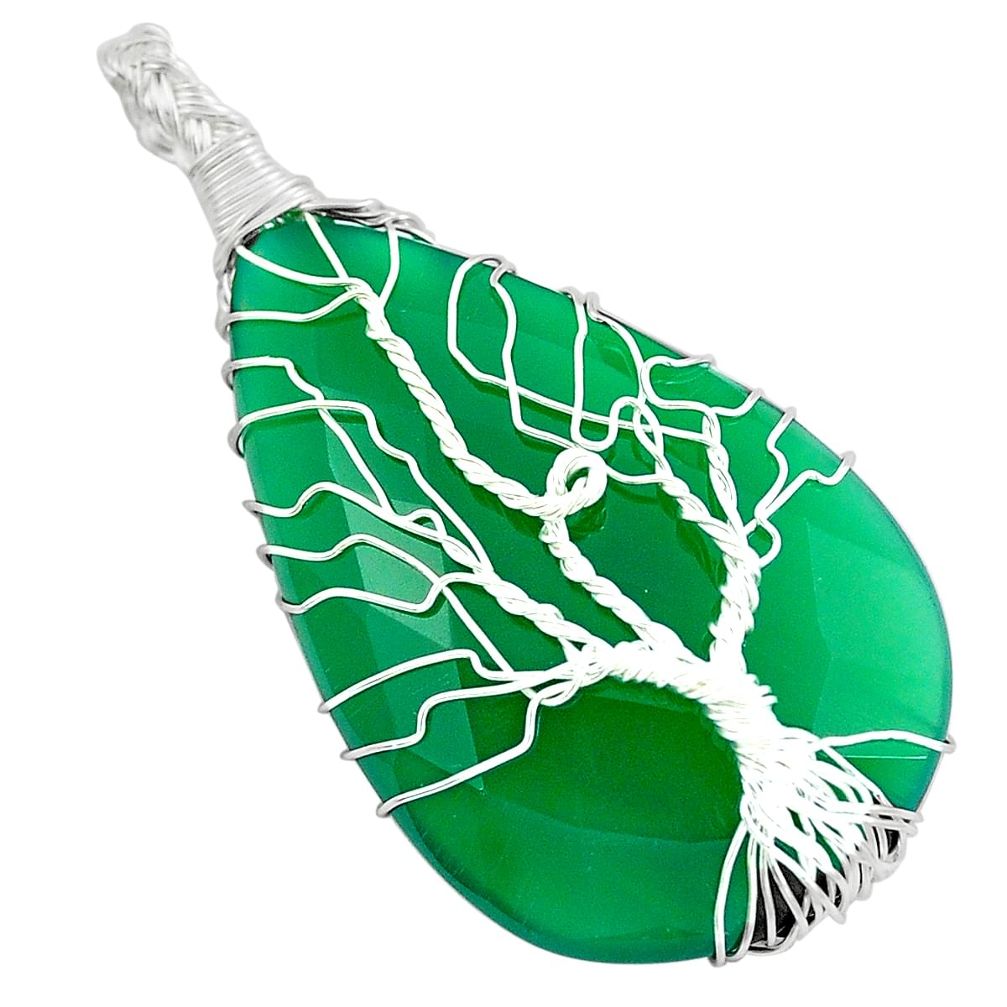 Natural green chalcedony 925 silver tree of life pendant jewelry m81092