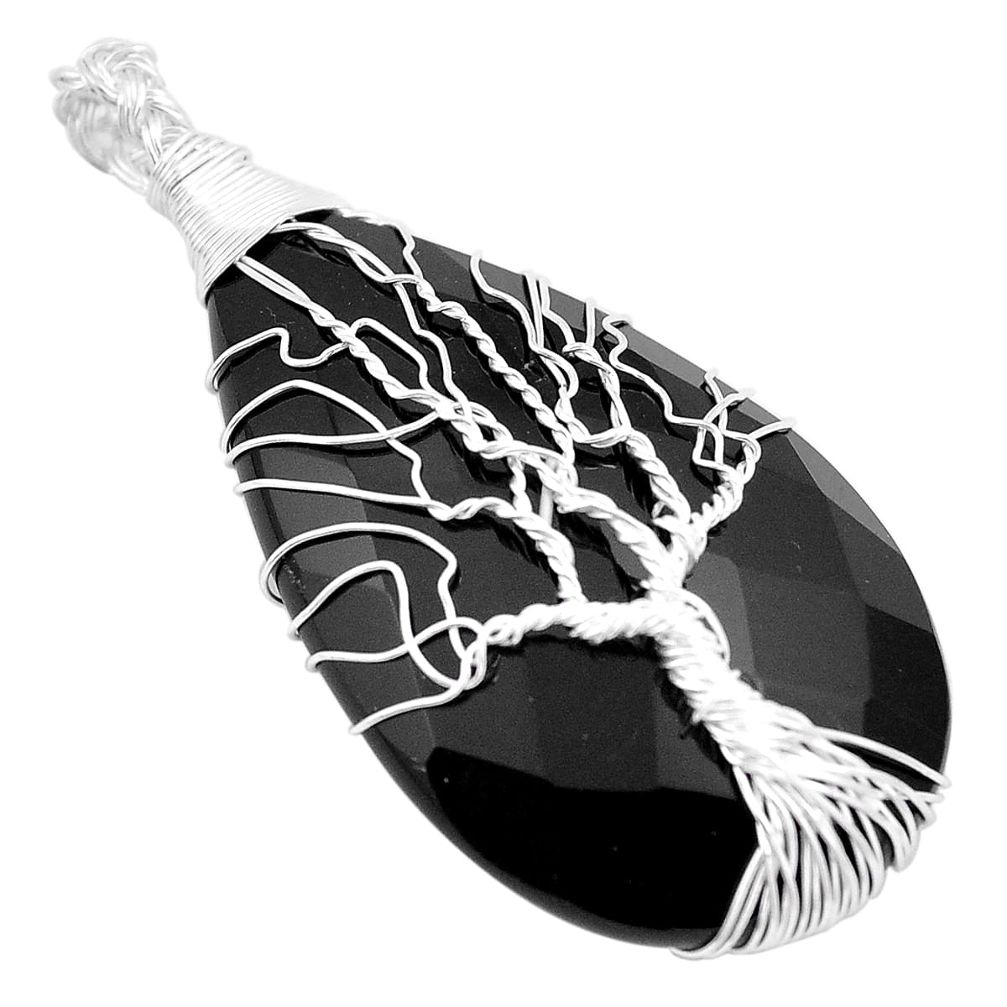 Natural black onyx 925 sterling silver tree of life pendant jewelry m81096