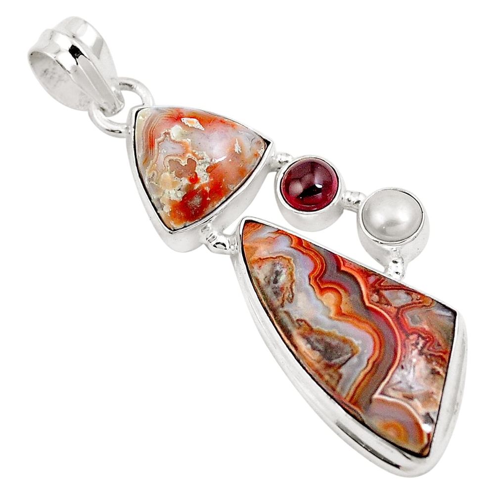 Natural multi color mexican laguna lace agate 925 silver pendant m81102