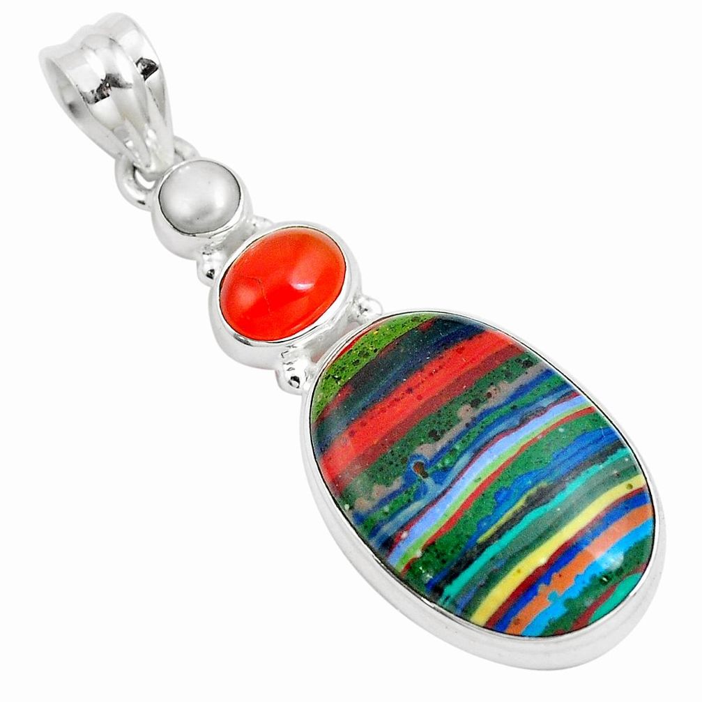 Natural rainbow calsilica cornelian (carnelian) 925 silver pendant m81103