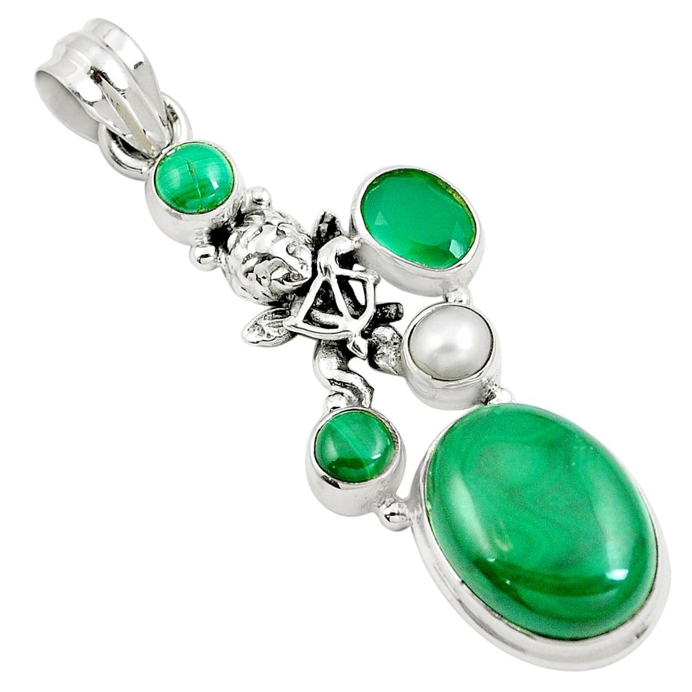 Natural green malachite (pilot's stone) 925 sterling silver pendant m81109