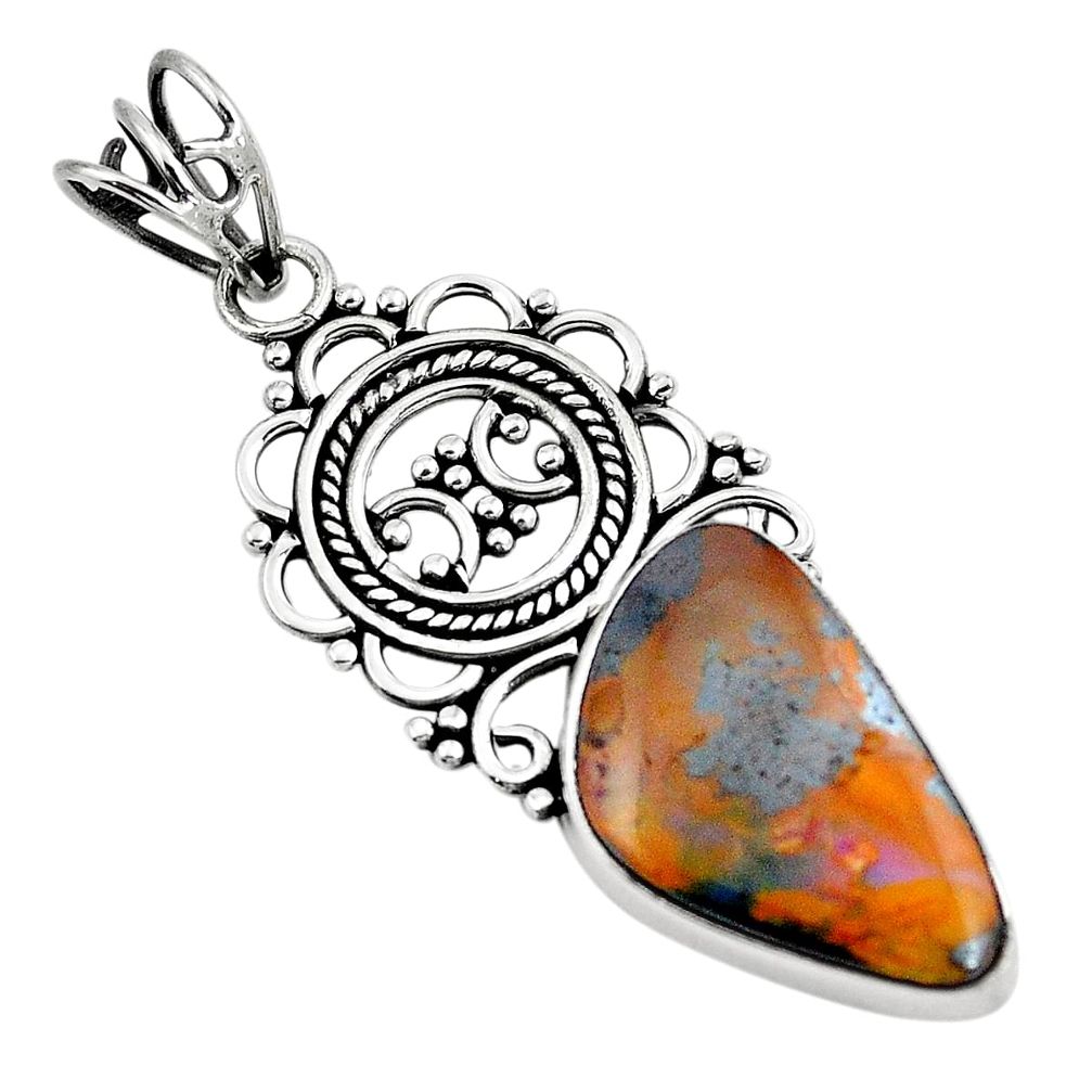 Natural brown boulder opal 925 sterling silver pendant jewelry m81305