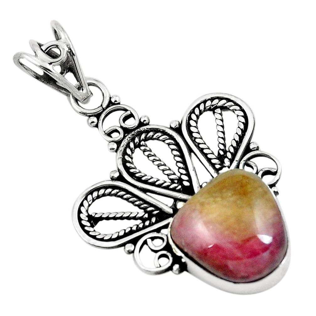 Natural pink bio tourmaline 925 sterling silver pendant jewelry m81307
