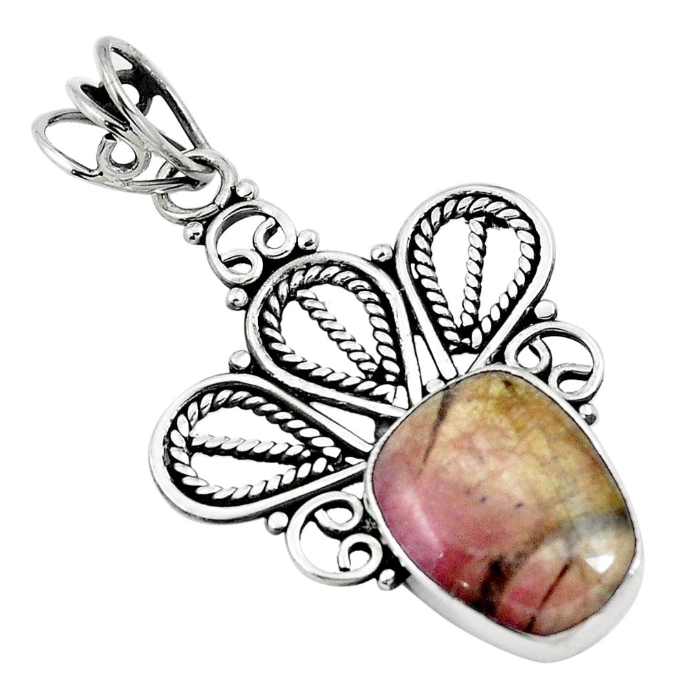Natural pink bio tourmaline 925 sterling silver pendant jewelry m81314