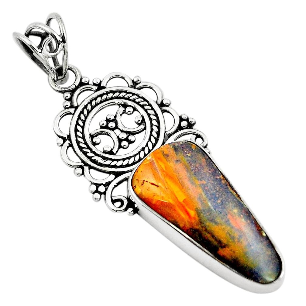 Natural brown boulder opal 925 sterling silver pendant jewelry m81328