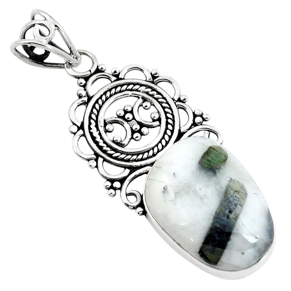 925 sterling silver natural green tourmaline in quartz pendant jewelry m81334