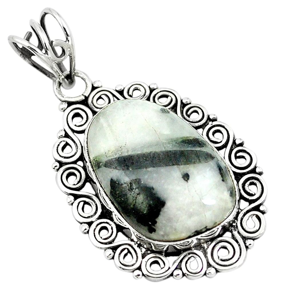 Natural green tourmaline in quartz 925 sterling silver pendant m81335