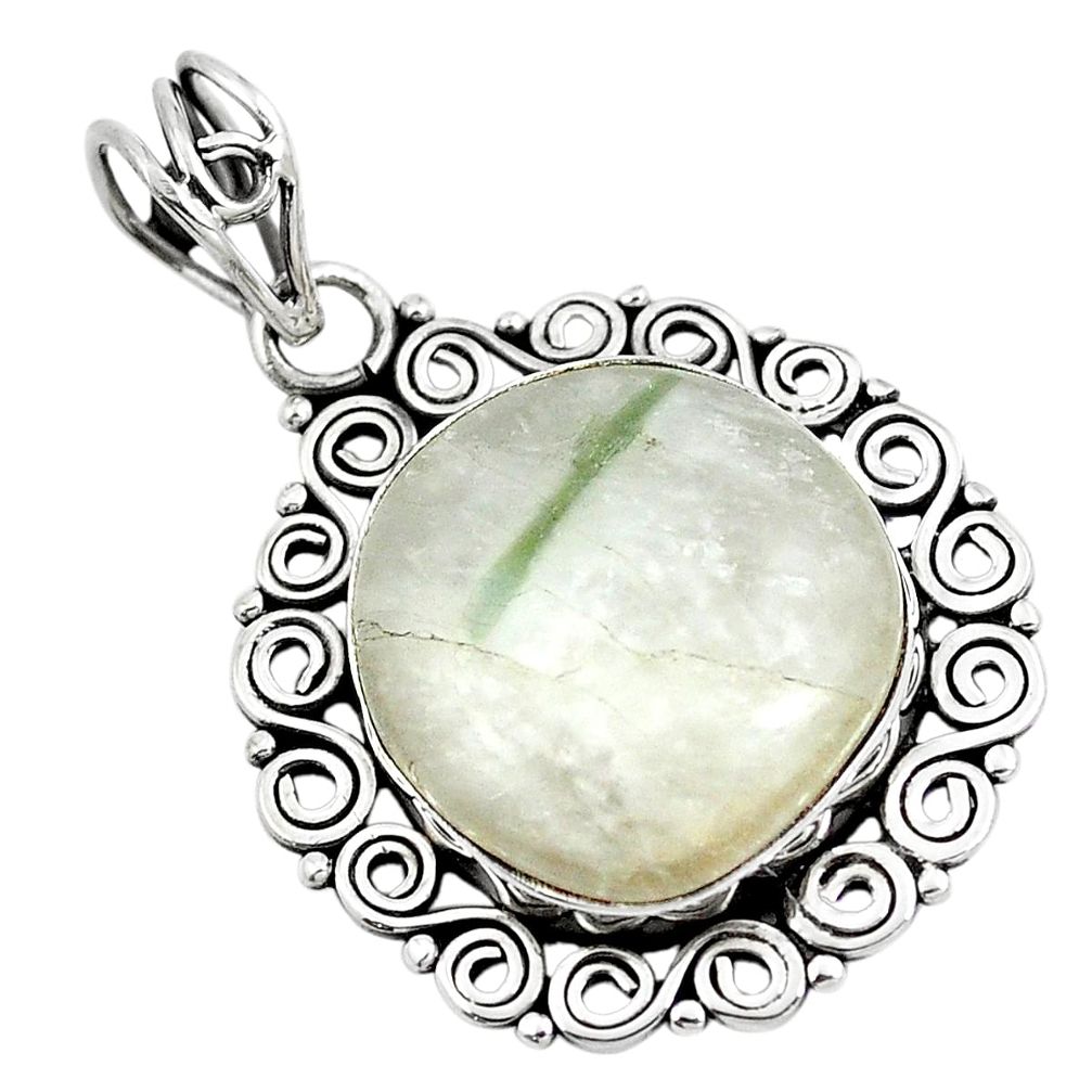 Natural green tourmaline in quartz 925 sterling silver pendant m81336