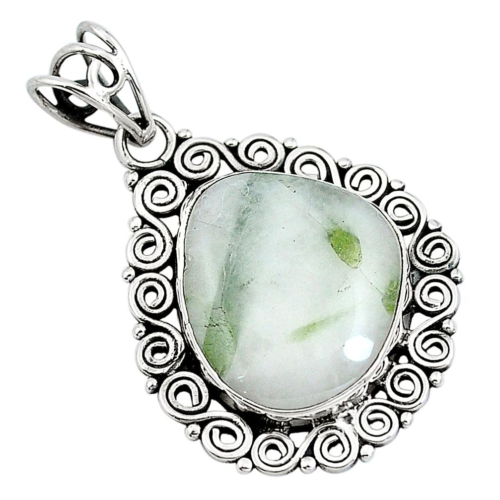 Natural green tourmaline in quartz 925 sterling silver pendant m81339