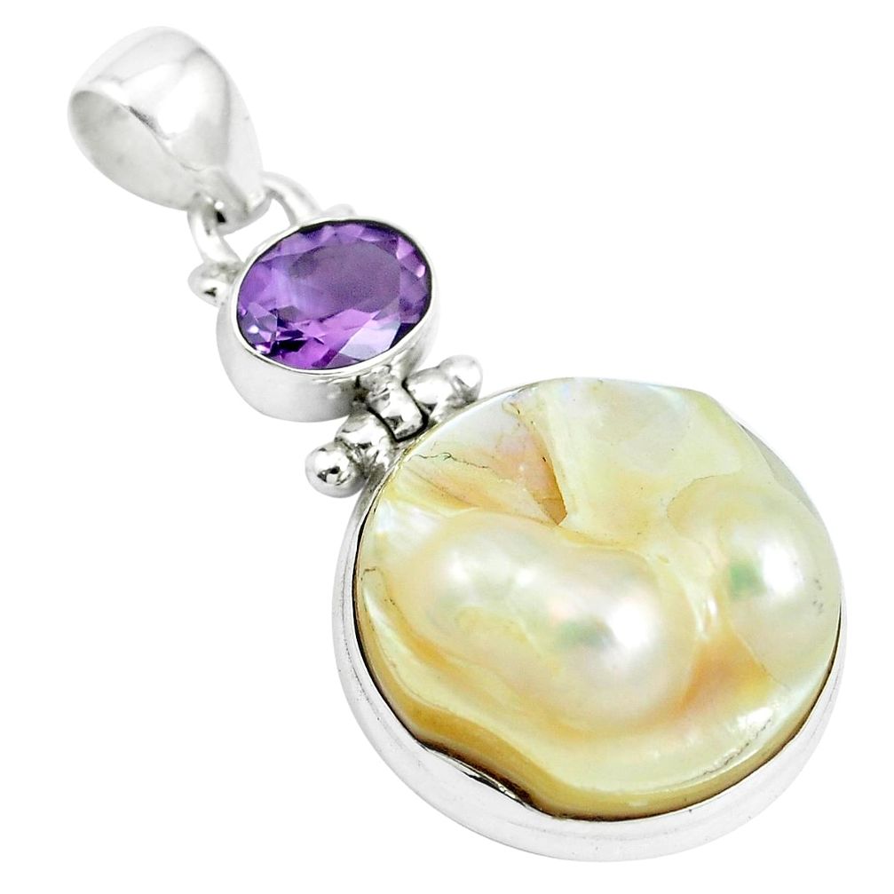 Natural blister pearl amethyst 925 sterling silver pendant jewelry m81374