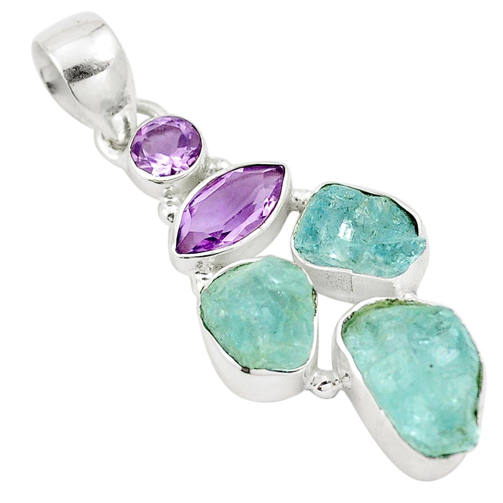 Natural aqua aquamarine rough amethyst 925 silver pendant m81603