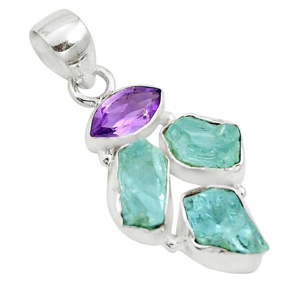 Natural aqua aquamarine rough amethyst 925 silver pendant jewelry m81617