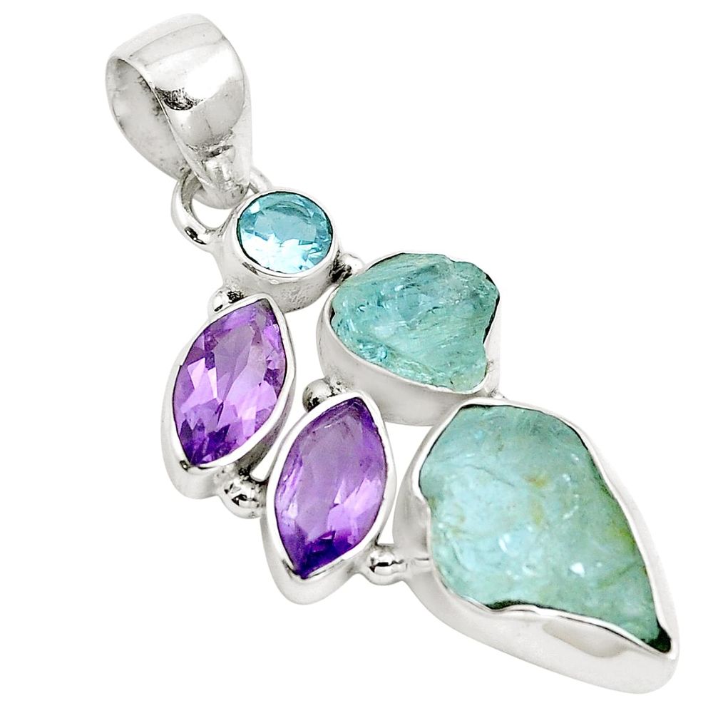 925 silver natural aqua aquamarine rough amethyst pendant jewelry m81632