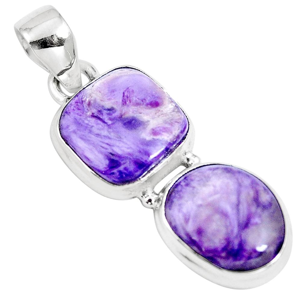 Natural purple charoite (siberian) 925 sterling silver pendant m82203