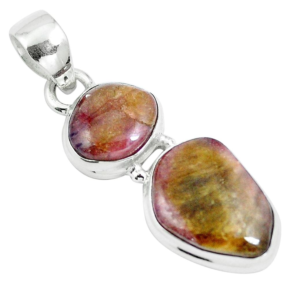 925 sterling silver natural pink bio tourmaline fancy pendant jewelry m82240