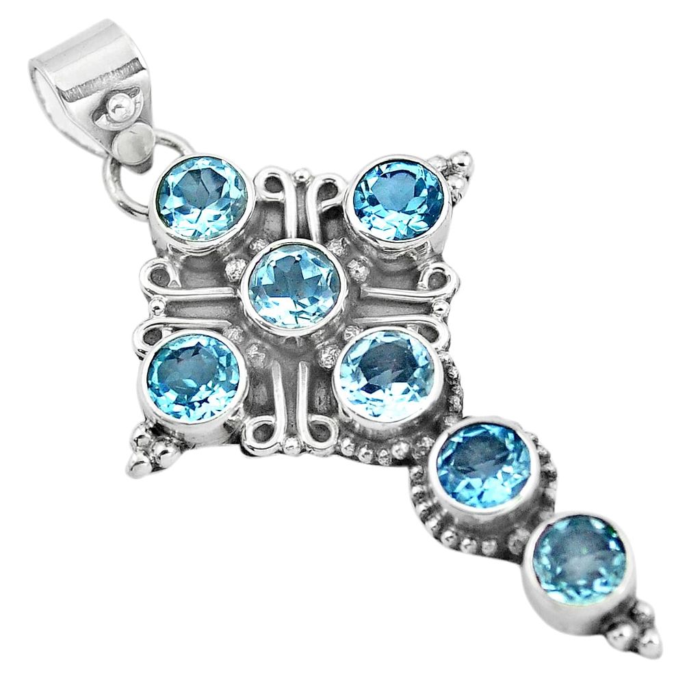 Natural blue topaz 925 sterling silver holy cross pendant jewelry m82561