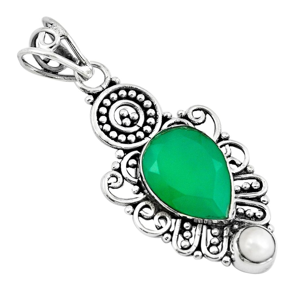 Natural green chalcedony pearl 925 sterling silver pendant jewelry m82831