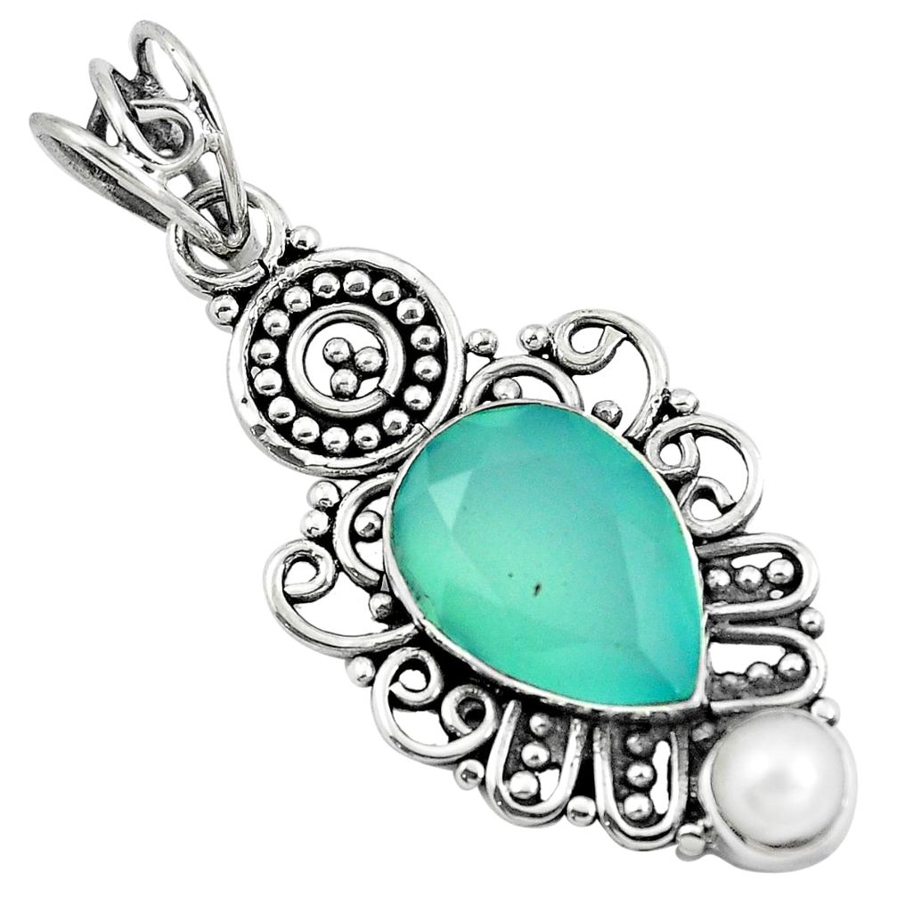Natural aqua chalcedony pearl 925 sterling silver pendant jewelry m82836