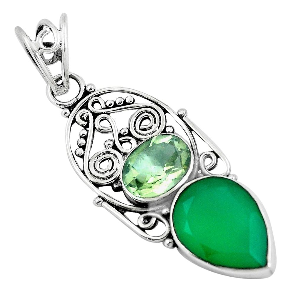 Natural green chalcedony amethyst 925 sterling silver pendant m82905