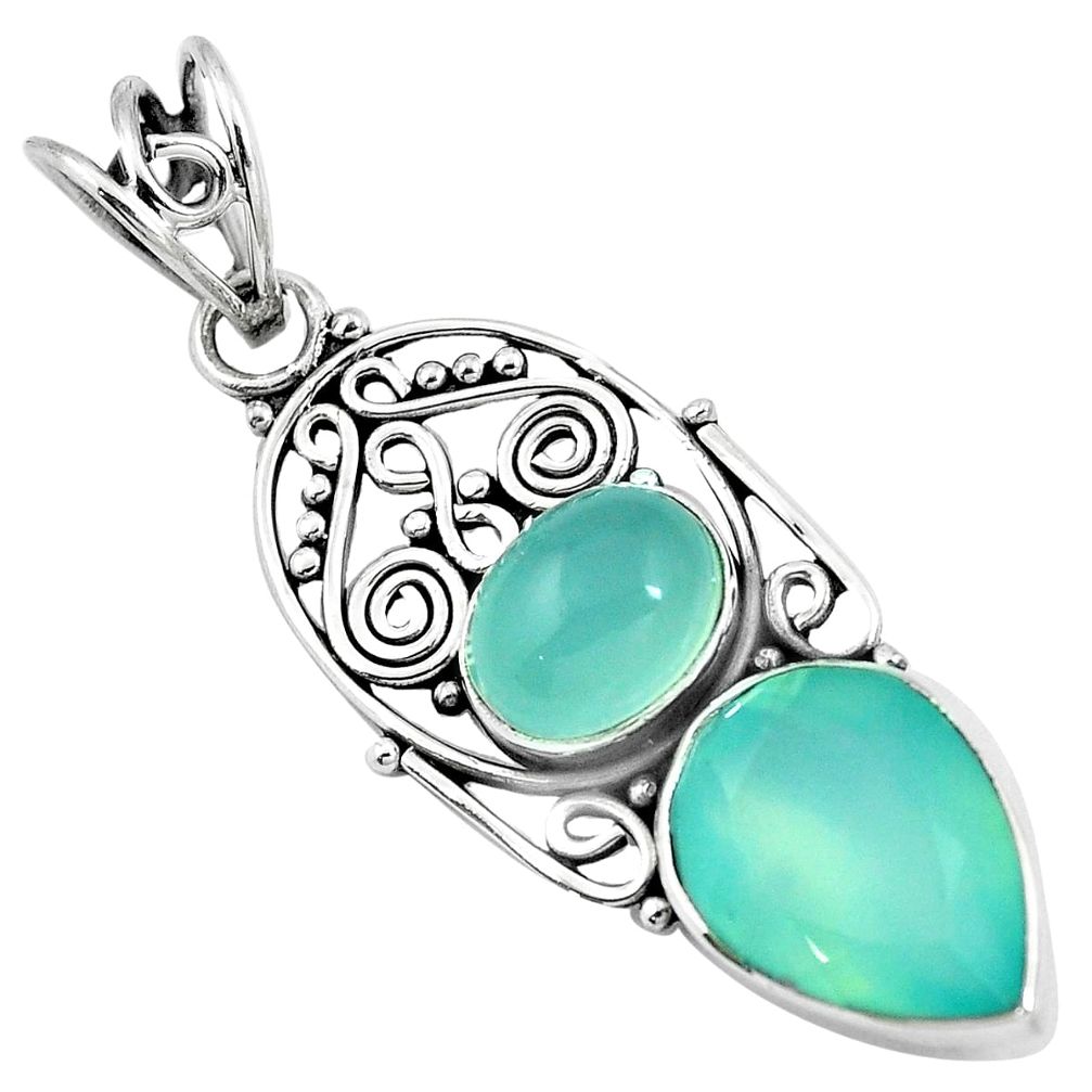 Natural aqua chalcedony 925 sterling silver pendant jewelry m82908