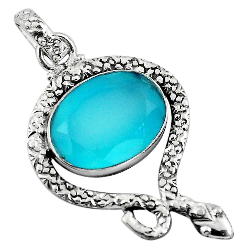 925 sterling silver natural aqua chalcedony snake pendant jewelry m82928