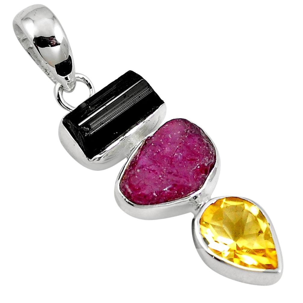 925 silver natural pink ruby citrine tourmaline rough pendant jewelry m83149