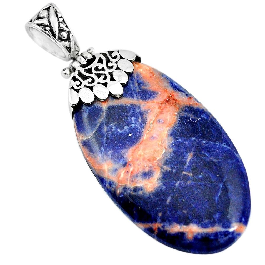 Natural orange sodalite 925 sterling silver solatiare pendant m83212