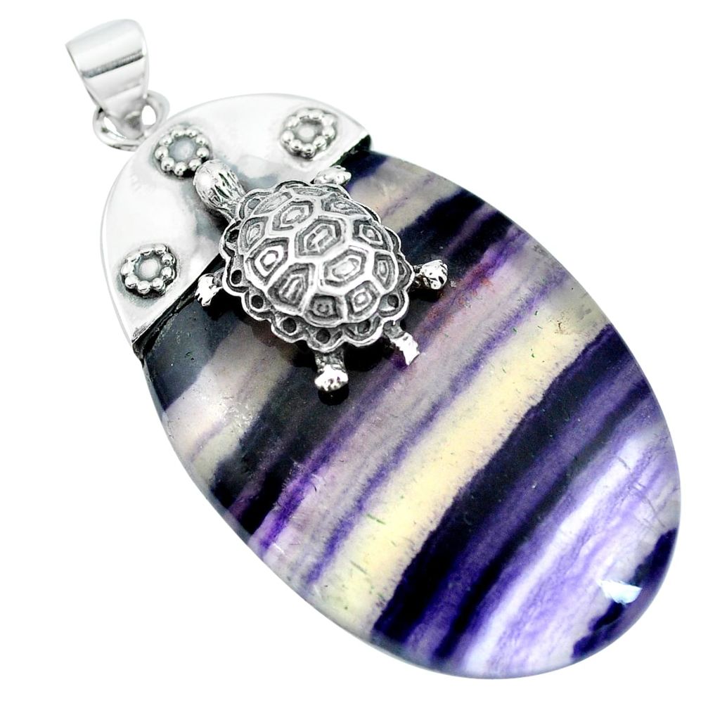 Natural multi color fluorite 925 sterling silver turtle pendant jewelry m83222