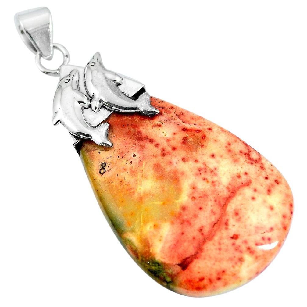 Natural brown picture jasper 925 sterling silver pendant jewelry m83228