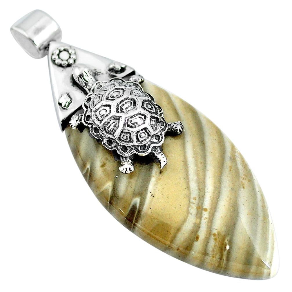 925 silver natural grey striped flint ohio turtle pendant jewelry m83246