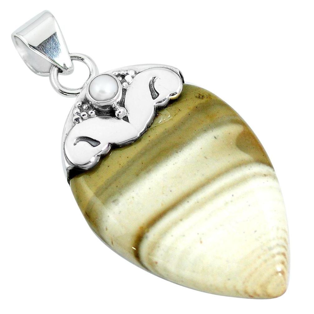 Natural grey striped flint ohio pearl 925 silver pendant jewelry m83247