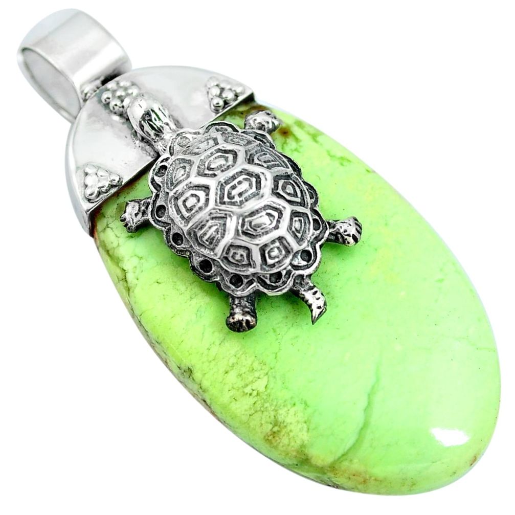 Natural lemon chrysoprase 925 sterling silver turtle pendant m83278