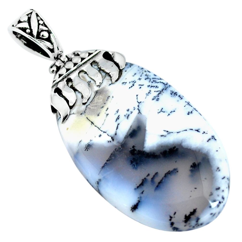 Natural white dendrite opal (merlinite) 925 silver pendant jewelry m83320