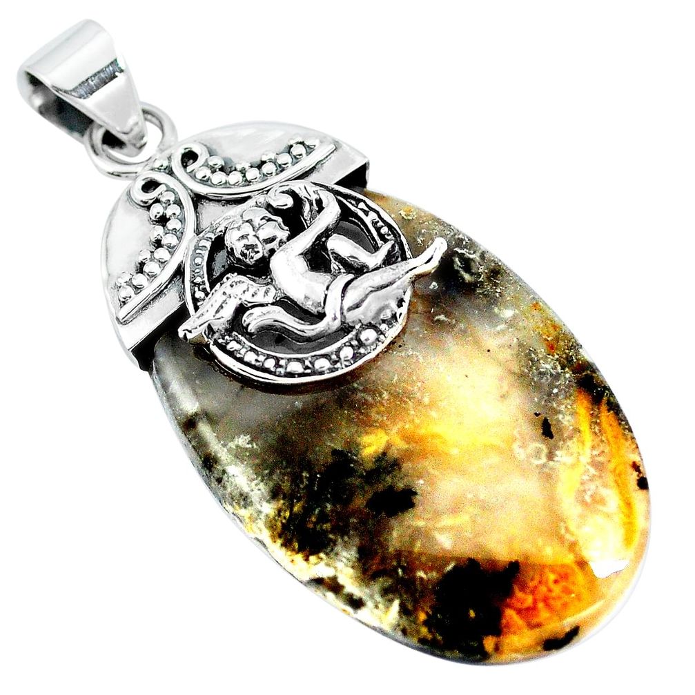 925 silver natural scenic russian dendritic agate angel pendant jewelry m83325