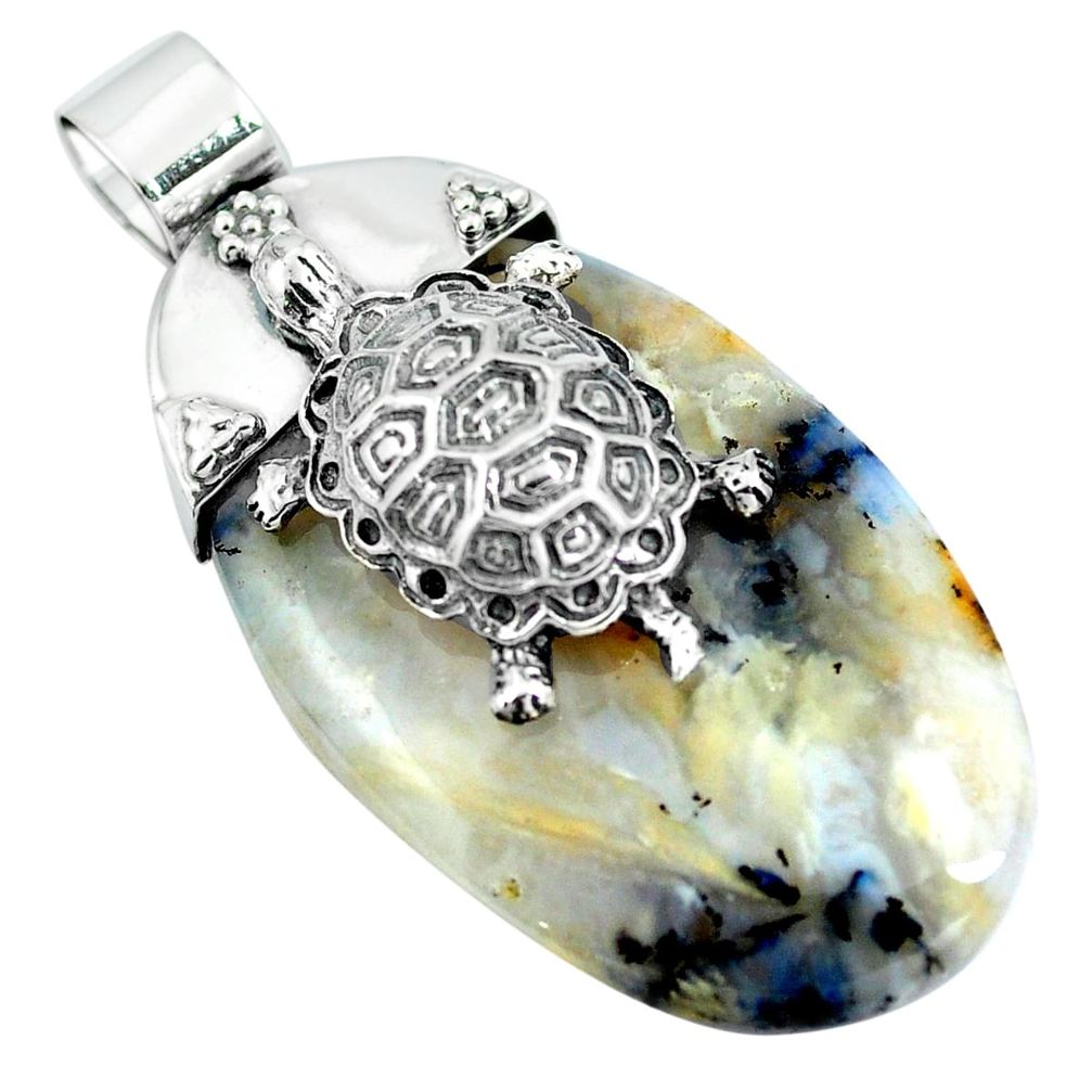 Natural scenic russian dendritic agate 925 silver turtle pendant m83334