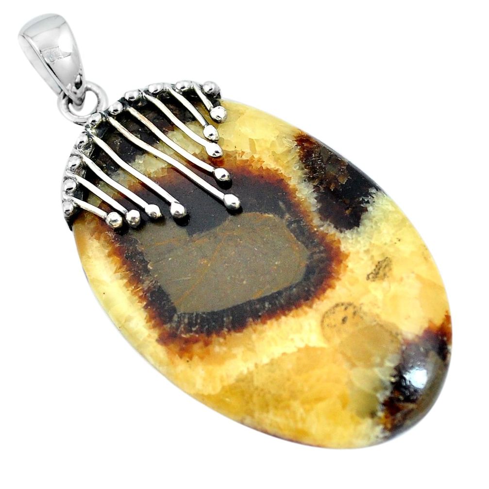 925 sterling silver natural brown septarian gonads oval pendant m83345