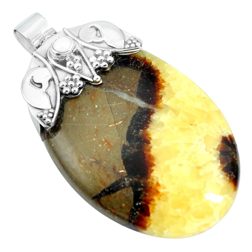 Natural brown septarian gonads pearl 925 sterling silver pendant m83346