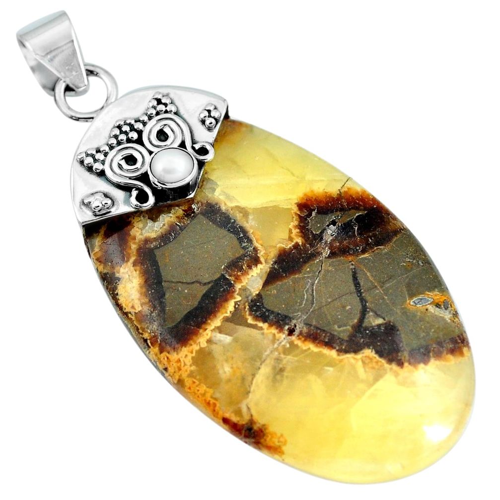 Natural brown septarian gonads pearl 925 sterling silver pendant m83351