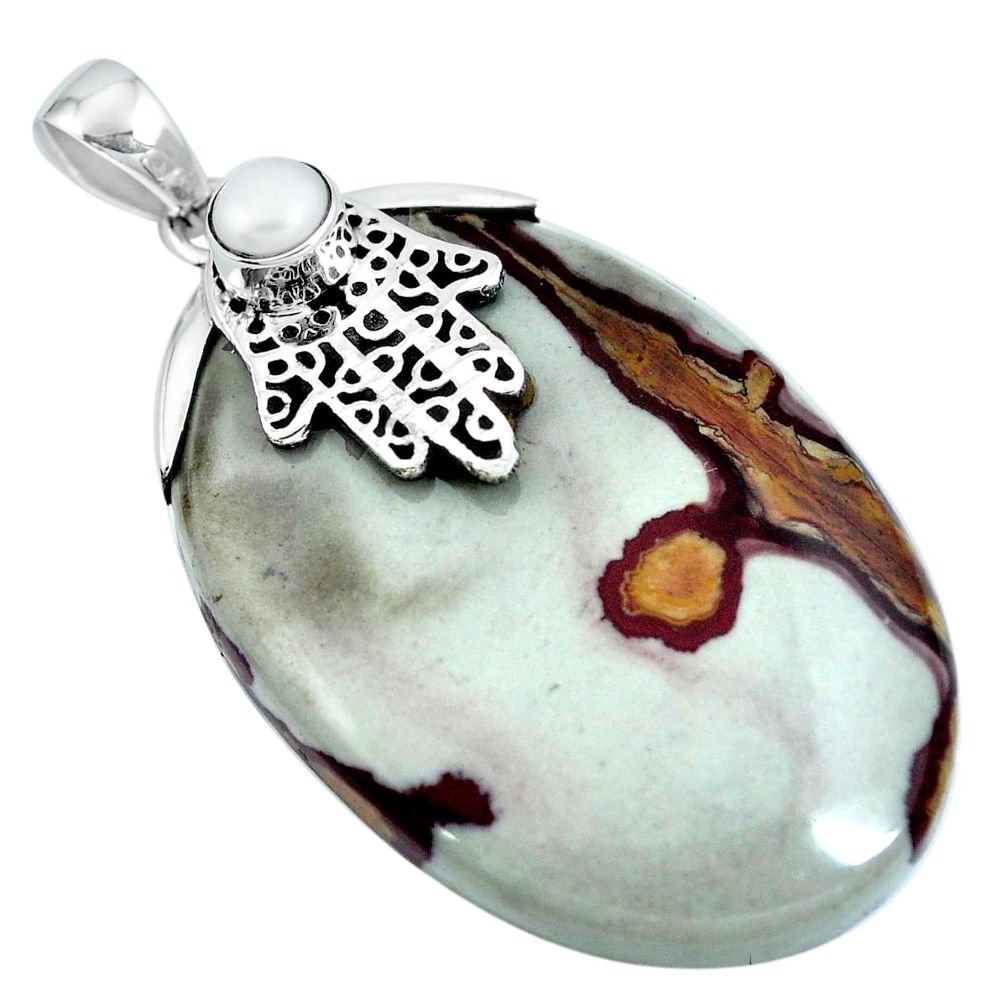 Natural brown coffee bean jasper 925 silver hand of god hamsa pendant m83353