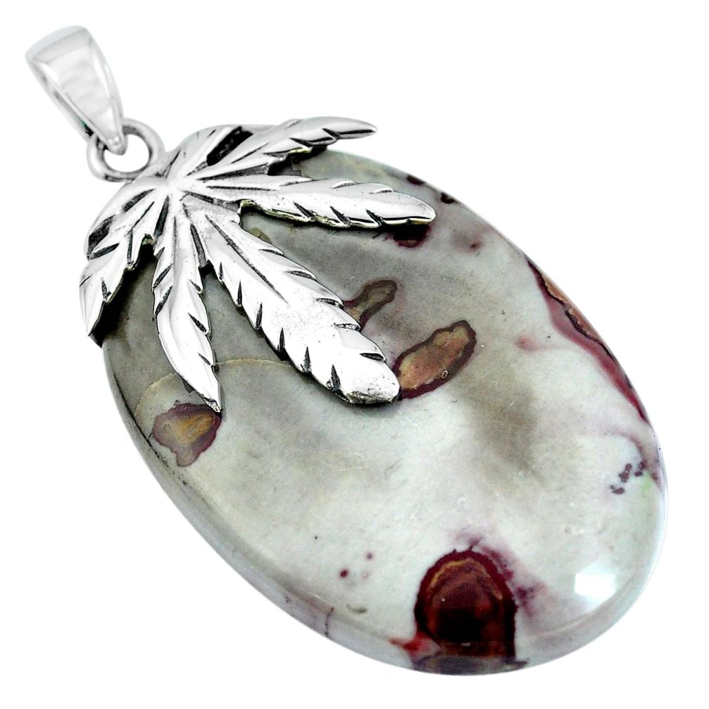 Natural brown coffee bean jasper 925 silver deltoid leaf pendant m83354