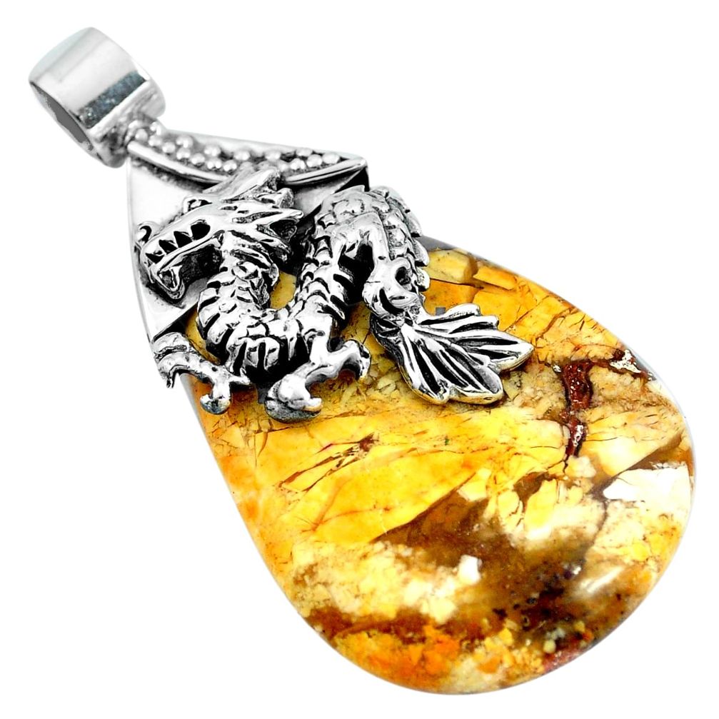 Natural brecciated mookaite (australian jasper) 925 silver dragon pendant m83387