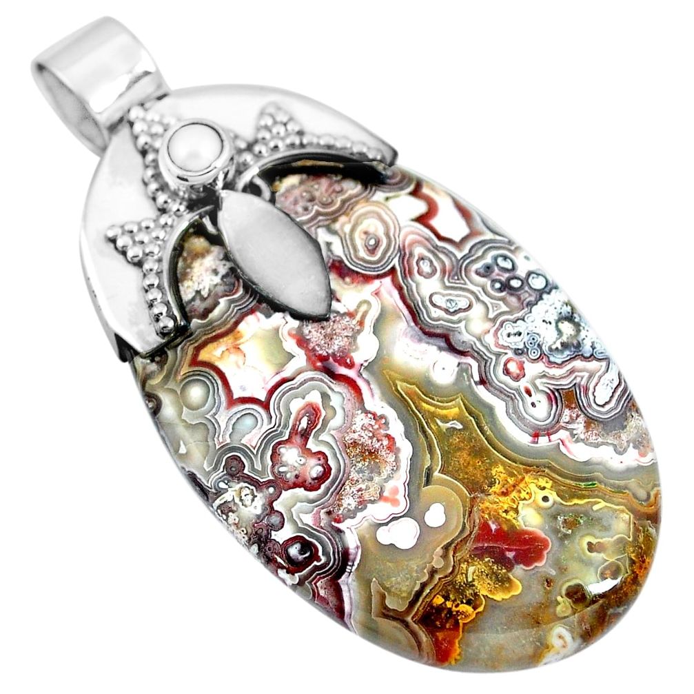 Natural multi color mexican laguna lace agate 925 silver pendant m83410