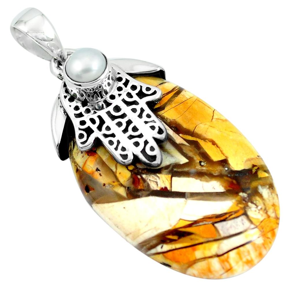 Natural brecciated mookaite 925 silver hand of god hamsa pendant jewelry m83413