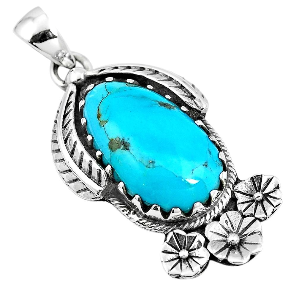 Blue arizona mohave turquoise 925 sterling silver flower pendant m83505