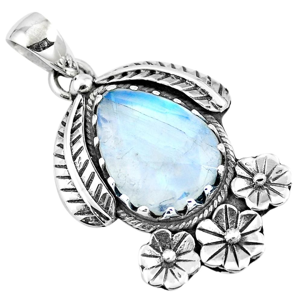 Natural rainbow moonstone 925 sterling silver flower pendant m83518