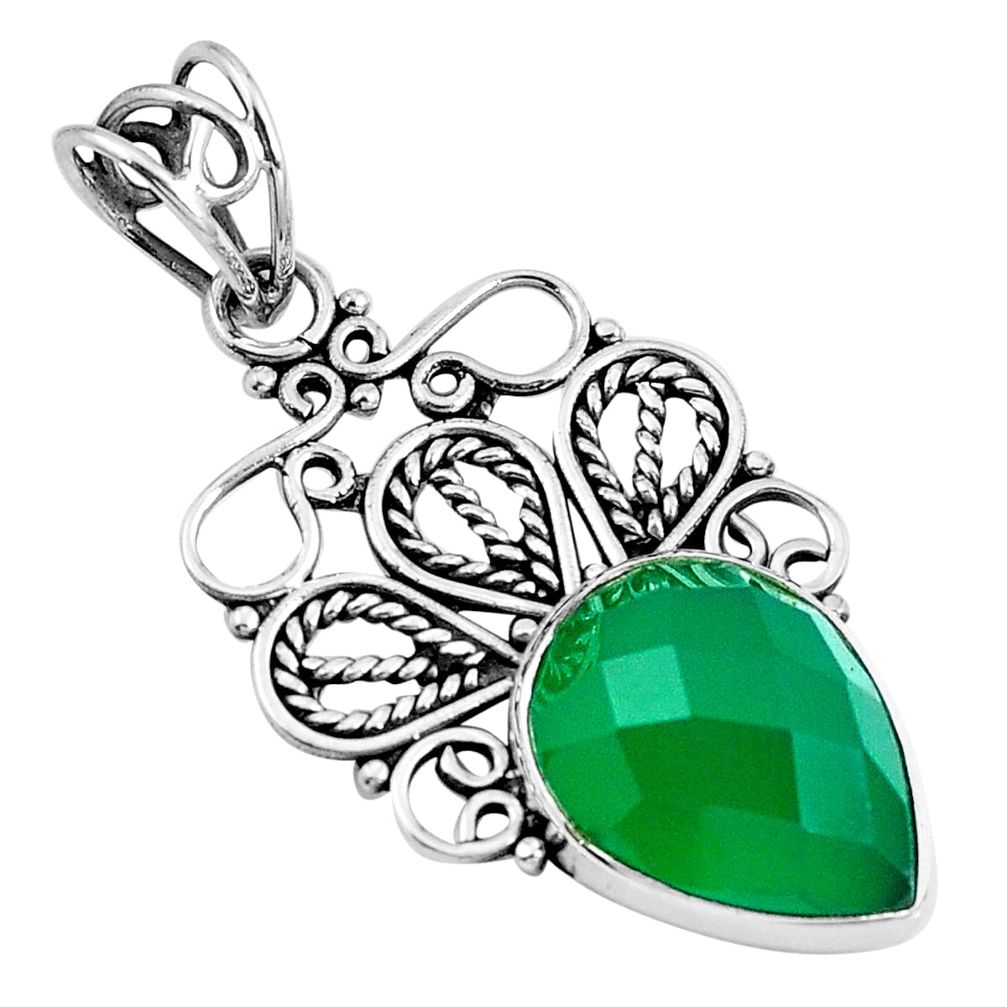 Natural green chalcedony 925 sterling silver pendant jewelry m83682