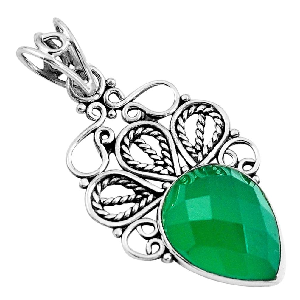 Natural green chalcedony 925 sterling silver pendant jewelry m83683
