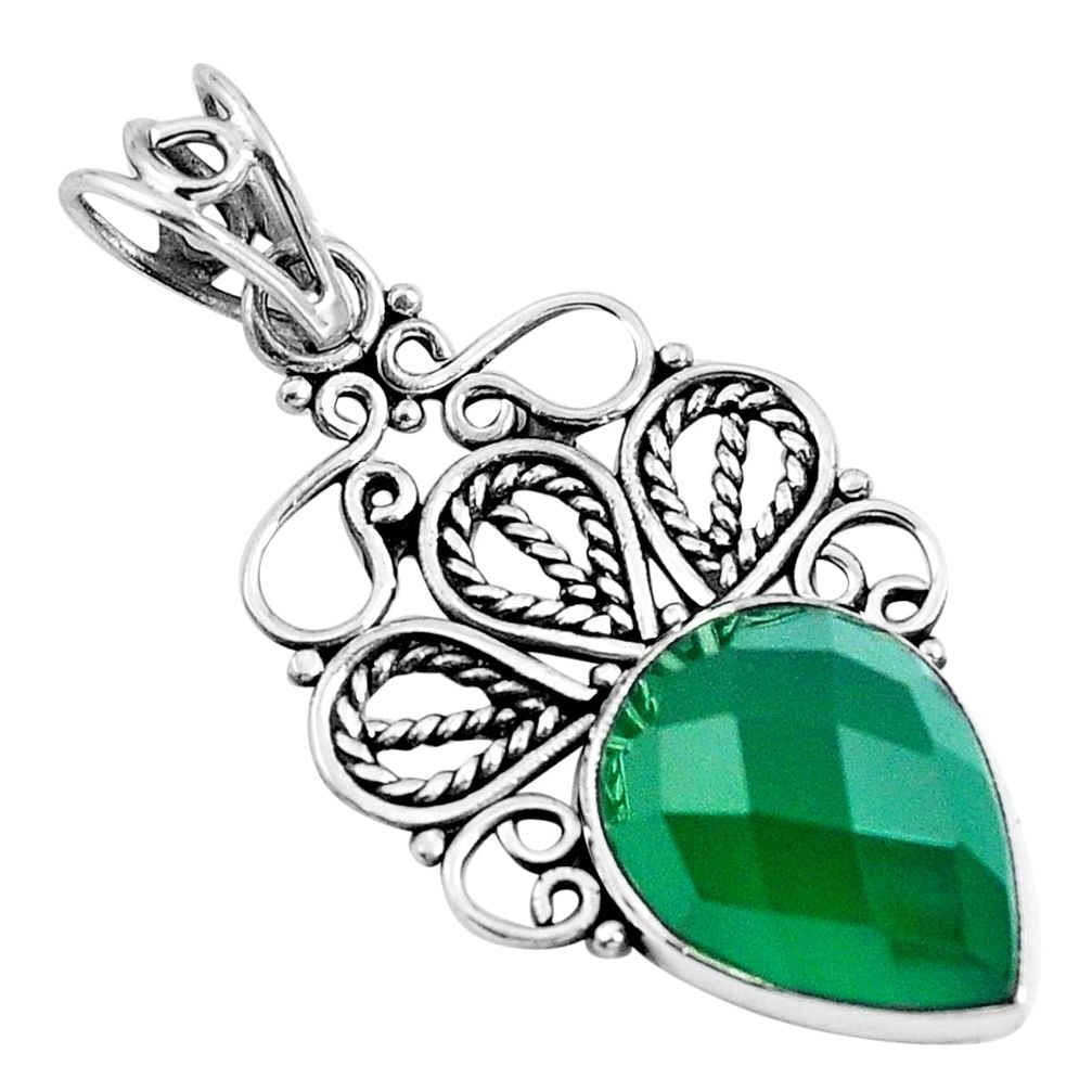Natural green chalcedony 925 sterling silver pendant jewelry m83685