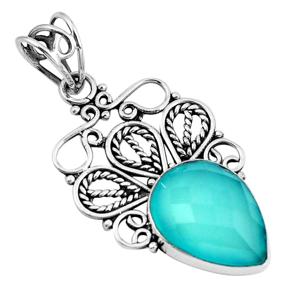 925 sterling silver natural aqua chalcedony pear shape pendant jewelry m83693